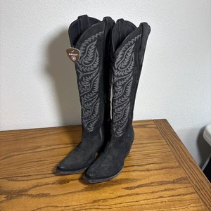 Stivali western nuovi con etichette Ariat donna taglia 7,5B Laramie elasticizzati neri scamosciati invecchiati - Foto 1 di 17