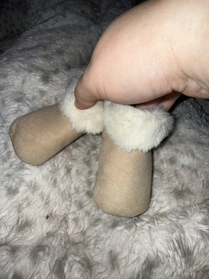 Девочек старый темно-синий бренд желтовато-коричневый замши меха с подкладкой ботинок ребенка обуви размер 6-12 месяцев - Изображение 1 из 4