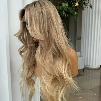 Peluca Larga Ombre Rubia Ceniza Onda 13x4 Encaje Frontal 100% Cabello Humano Foto 1 de 4