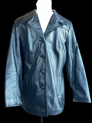 Chaqueta gabardina de cuero vintage Wilson para mujer grande forrada negra años 90 Y2K L Foto 1 de 4