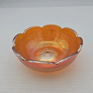 VTG Jeanette Marigold Orange Carnival Glass Crackle 4 -1/4" Bowl Scalloped - Picture 1 of 3