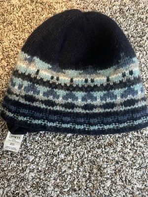 Ll Bean Lambswool Blend Beanie One Size Knit with Fleece Lining Blue - Image 1 of 2