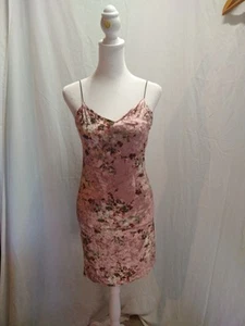 Retro 1990s Y2k Pink FloralbVelvet Mini Slip Dress Polly And Esther Size Small - Picture 1 of 15