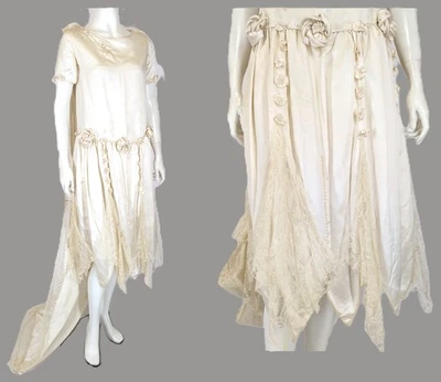 1920s Wedding Dress with Train Project to Clean Restore Pattern Fabric Study - Image 1 of 4