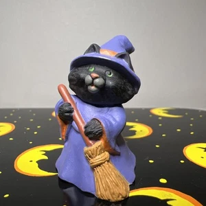 SCHWARZE KATZE im Hexenkostüm - 1991 HALLOWEEN Hallmark MERRY MINIATURES Figur - Bild 1 von 5
