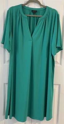 J Jill Wearever коллекции плиссированные Shift платье зеленый 2 X разделить V шеи короткий Slv - Изображение 1 из 4