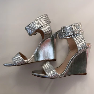 Alejandro Ingelmo Silver Wooven Wedge Sandals Genuine Leather Sz 7.5 Vero Cuoio - Image 1 of 4
