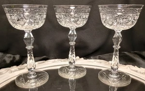 3 Vintage Rock Sharpe MARINA Crystal Tall Champagne Sherbet Glasses Coupes SET - Picture 1 of 9