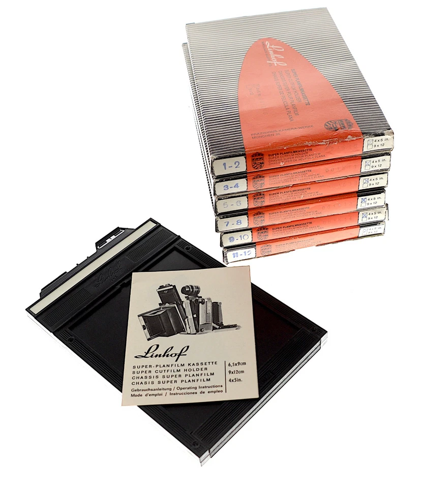 Six Linhof 4x5 Sheet Film Holders,  Original Boxes, IB’s Numbered 1 to 12, MINT - Image 1 of 4