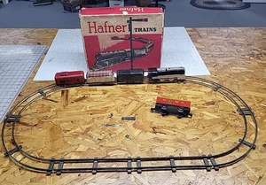 VINTAGE HAFNER WINDUP WIND-UP FREIGHT TRAIN SET TOY TIN LITHO W/TRACKS & BOX - Picture 1 of 24