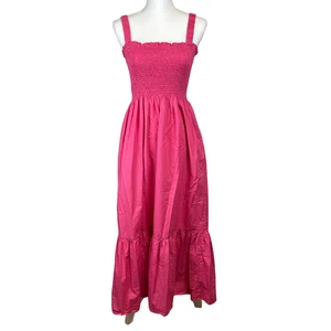 Hill House Anjuli Nap Dress Womens Medium Pink Smocked Maxi Ruffle Strap - Picture 1 of 13