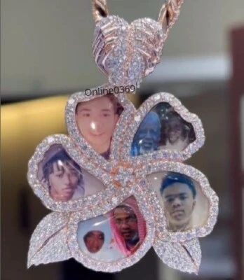 Colgante clásico de 5 cuadros en flor de plata 925 de moissanita natural de 2,11 quilates para hombre Foto 1 de 4