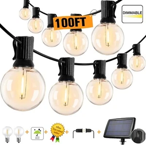 100 Ft Solar String Lights Outdoor Patio 50+2 LED Bulbs Bistro Wedding Christmas - Picture 1 of 19