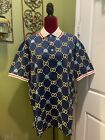 100% Authentic GUCCI Blue GG Embroidered Polo Shirt Size: XXL