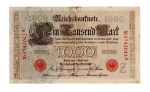 Genuine 1000 Mark German empire banknote 1910 in fine cond !!!!! - Picture 1 of 2