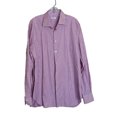 Kiton Hombre Camisa de Vestir Talla 17 43 Rojo Blanco Rosa Cuadros Manga Larga Italia Foto 1 de 4