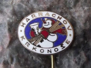 Antique Harrachov Krkonose National Park Czech Mountains Ski Snowman Pin Badge - Picture 1 of 4
