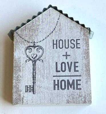 Ganz Wood Block Tin Roof Home Figurine "House + Love = Home" 3"x4" - Image 1 of 4