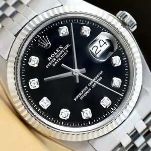 MENS ROLEX DATEJUST 1601 BLACK DIAMOND 18K WHITE GOLD & STAINLESS STEEL WATCH - Picture 1 of 8