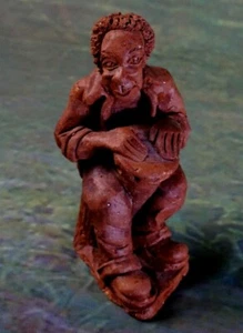 Vintage African handmade man playing drum sculpture ornament ceramic clay - Picture 1 of 10