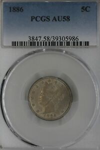 1886 5C  PCGS   AU 58        Liberty Nickel, V Nickel, 5 Cent Piece