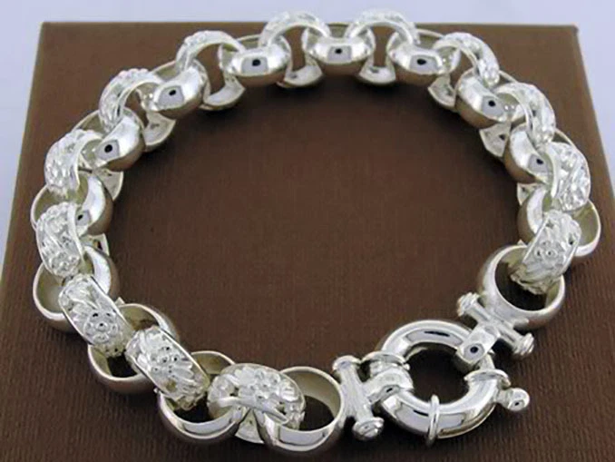 SOLID 925 STERLING Silver Blossom Belcher Bracelet Bolt-Ring Euro Clasp 20.5cm - image 1 of 4