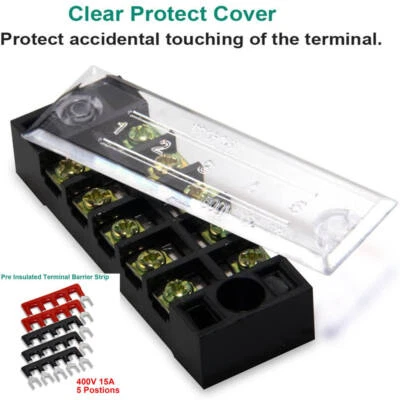 5 Pairs  600V 15A Dual Row 5 Positions Screw Terminal Block with Barrier Strip - Image 1 of 4