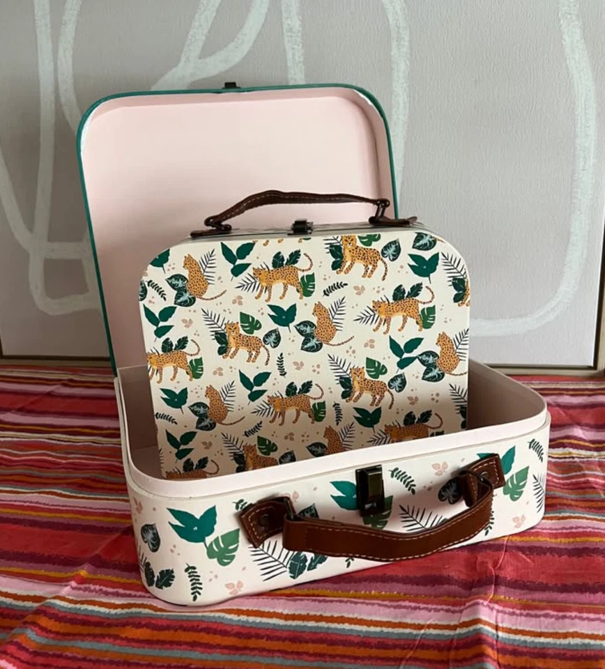 Set of 2 paperboard jungle cat and botanitcal leaf print Decorative Suitcase - Image 1 of 4