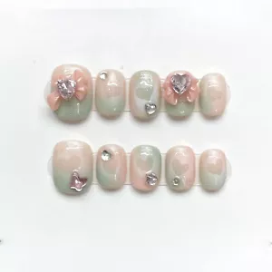 Unghie Finte Fatte a Mano Estate Due Colori Gradiente Pressa su Unghie per Nail Art 10PZ - Foto 1 di 17