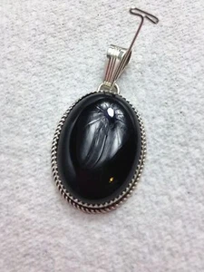Large Elegant Black Onyx Oval Sterling Pendant TByrd Navajo GBoyd singed PD2064 - Picture 1 of 3