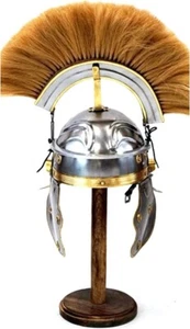 Elmetto centurione romano medievale con stemma pennacchio nero, cromato, - Foto 1 di 4