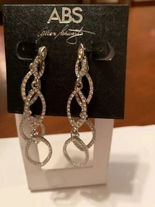 $55 ABS Allen Schwartz Silver Tone Pave Orbital Drop Earrings A75-2 - Picture 1 of 6