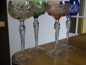 FOUR OLD WINE GLASSES THOMAS WEBB OR VAL SAINT LAMBERT CRYSTAL COLORED - Picture 1 of 20