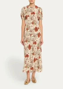 ULLA JOHNSON Ines Puff Sleeve Silk Maxi Dress Size 2 Orig. $690 NEW - Picture 1 of 8