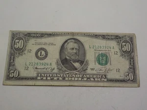 RARE 1974 $50 DOLLAR BILL ERROR OBVERSE OFFSET PRINT L21283924A SAN FRANCISCO - Picture 1 of 4