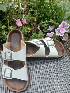 BIRKENSTOCK ARIZONA WHITE LEATHER WOMENS SANDALS 5 EU 38 Well Used - Picture 1 of 9