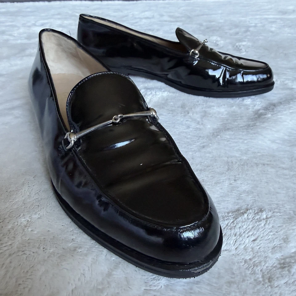 Geniune GUCCI Womens Black Patent Leather Slim Horsebit Loafers Sz 8B - Image 1 of 4