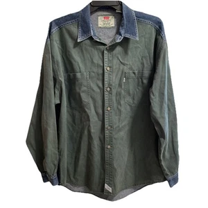 Levi’s Silver Tab Metal Button Shirt Green & Denim Size XL Vintage - Picture 1 of 7