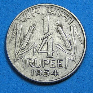 India Republic 1/4 Rupee Nickel Coin 1954 (c),  Magnetic, Combined Shipping - Picture 1 of 2