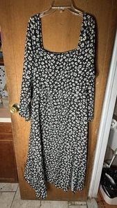 SHEIN curve 2xl ditsy floral square neck slit hem bishop sleeve dress - Picture 1 of 4