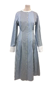 Jaeger Women's Shirt Dress Blue & White Stripe Fit & Flare Collar & Cuff New F1 - Picture 1 of 11