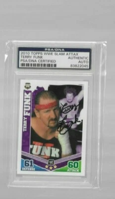 2010 topps wwe slam attax TERRY FUNK PSA DNA AUTHENTIC AUTO CARD - Image 1 of 2