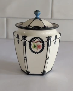1920s Lenox Art Deco Hexagon shaped jam/mustard jar, lid Sterling silver overlay - Picture 1 of 12