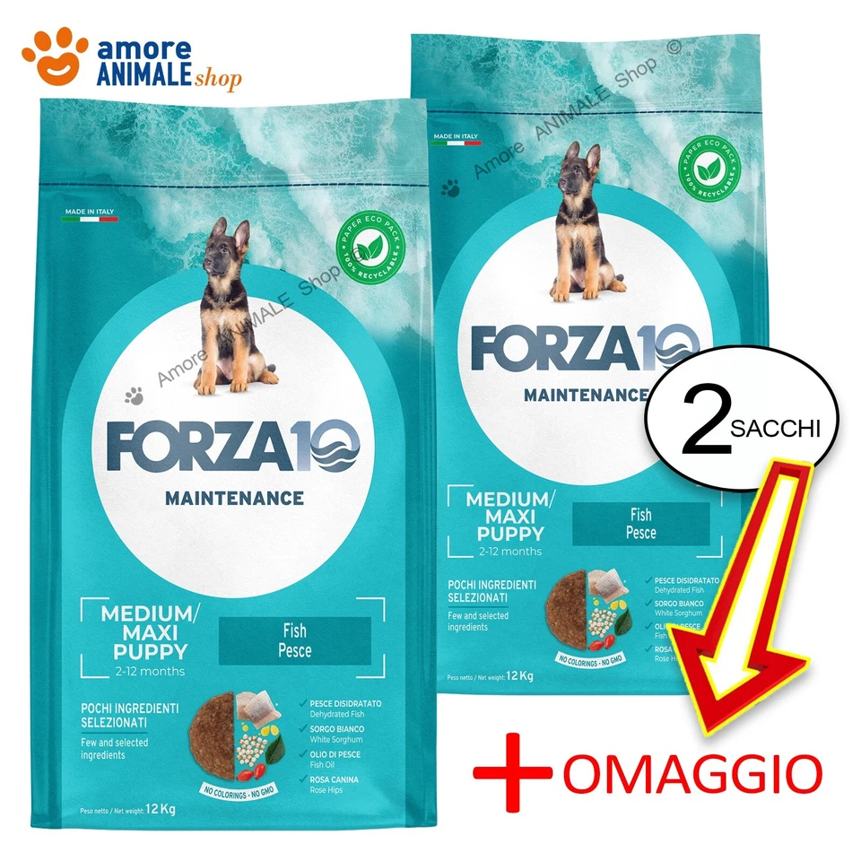 2 Säcke - Forza10 Dog Maintenance Puppy Medium Maxi Mit Fisch 12 Kg - Hunde - Bild 1 von 1