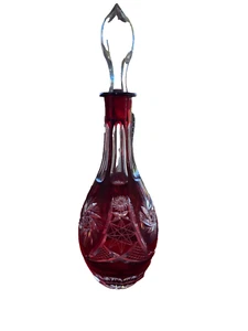 Stunning Large Ruby Ruby Cut to Clear Crystal Spirit Decanter Possibl Nachtmann - Picture 1 of 10