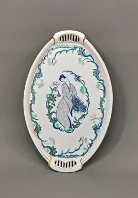 99840949-d Tablett Jugendstil / Art déco Handmalerei Geisha um 1930 38x24cm - Bild 1 von 3