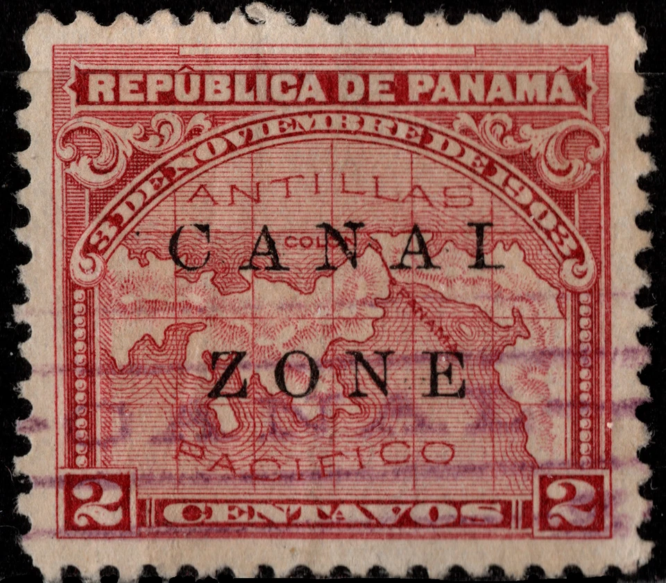 Canal Zone Stamp Scott # 10 Used with Broken L (I for L) Overprint Variety VF - Image 1 of 1