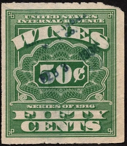US - 1933 - 50 Cents Green Wine Stamp Revenue Issue # RE73 Handstamped Cancel - Picture 1 of 1