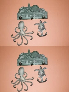 Ganchos para toallas de baño de playa, hierro fundido aspecto bronce, pulpo/tortuga marina, 6 piezas - Imagen 1 de 10