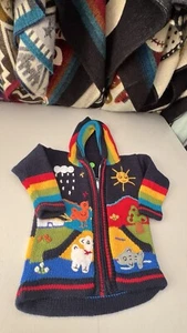 Kids Ethic Alpaca Cotton Knit Handmade In Ecuador Zip Hood Sweater Jacket Size 5 - Picture 1 of 4